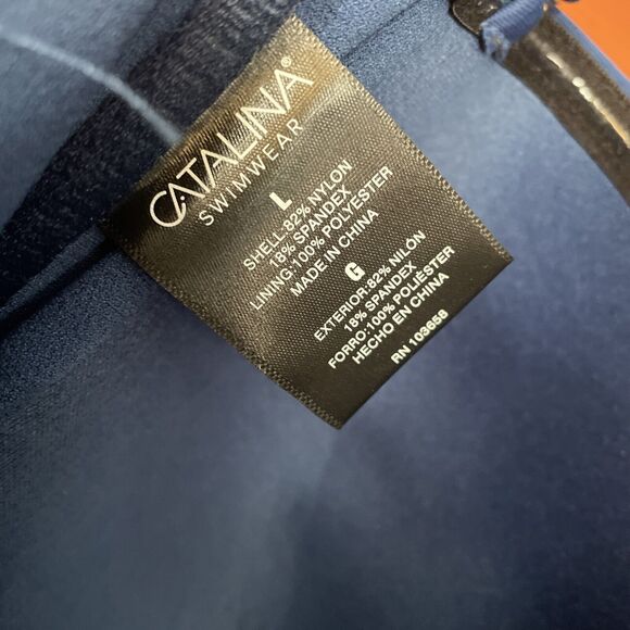 Catalina Women's Swim Top L Tankini Navy Twist Front Bandeau NWT Style #19CT200 - Picture 8 of 9